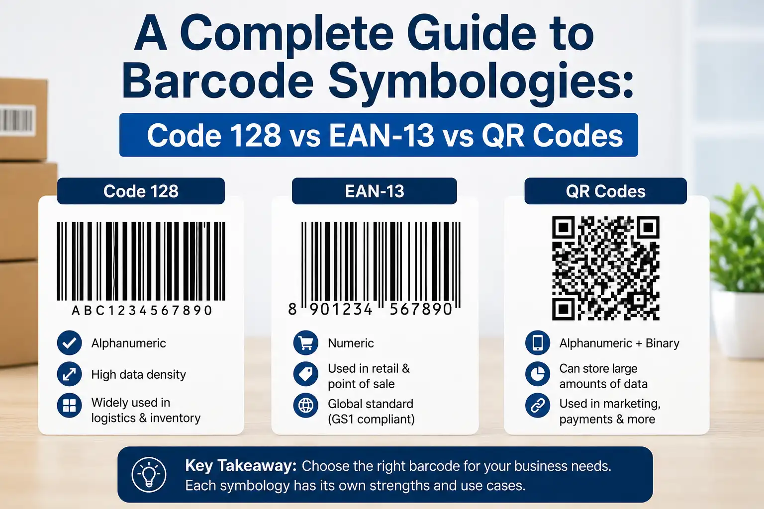 A Complete Guide to Barcode Symbologies: Code 128 vs EAN-13 vs QR Codes